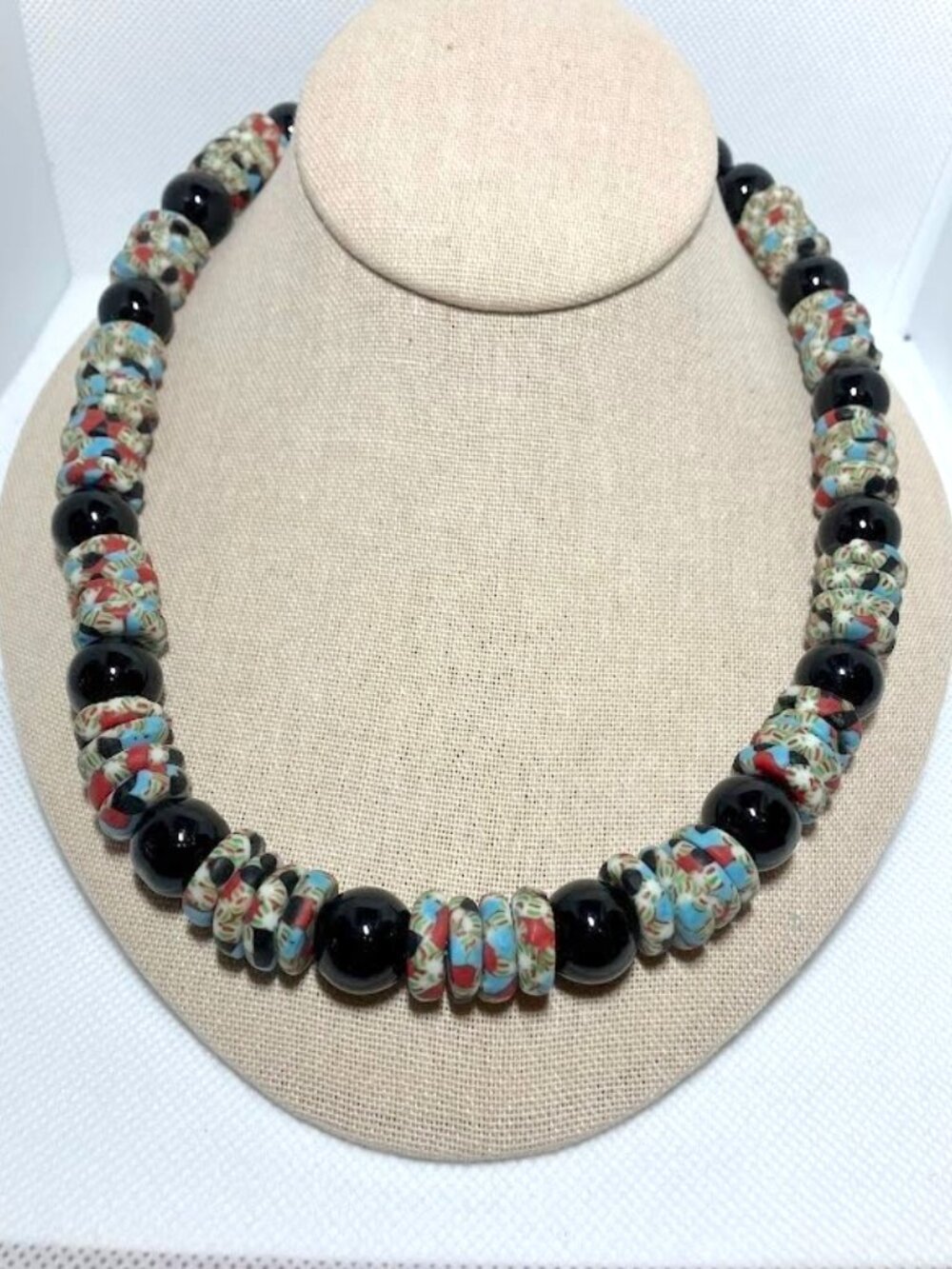 Teng Yue Vintage Beaded Necklace Colorful Paper And Glass Beads Handmade Boho
